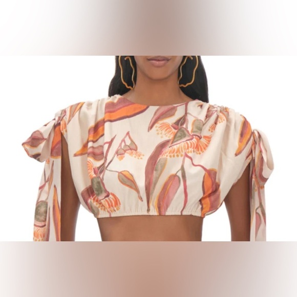 NWT Andrea Iyamah Halima Crop Top Resort Wear Cover Up Eucalyptus Leaves Sz S - Picture 15 of 15
